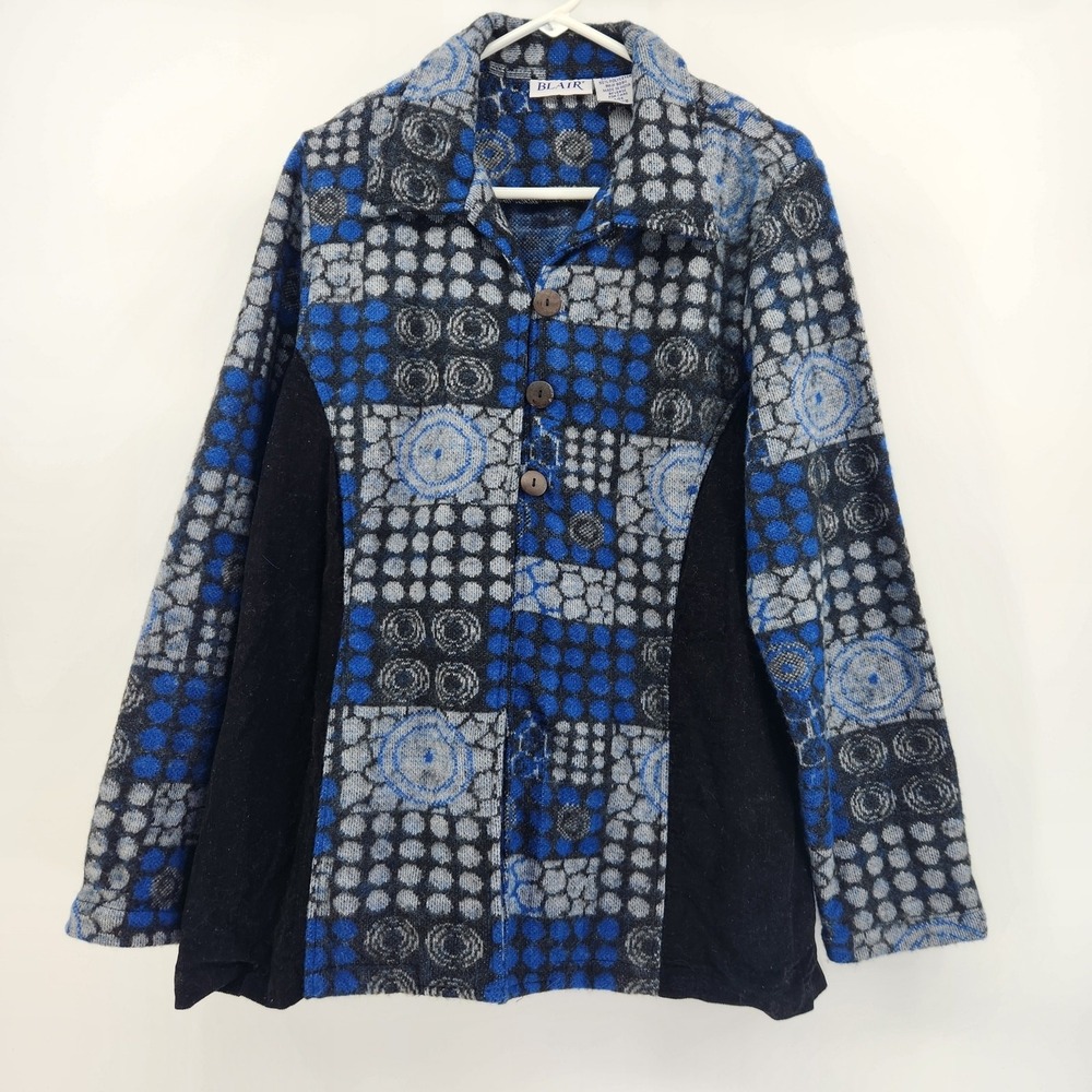Blair Women's Size Large 3-Button Sweater Jacket‎ Blue/Grey